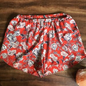 Red floral shorts